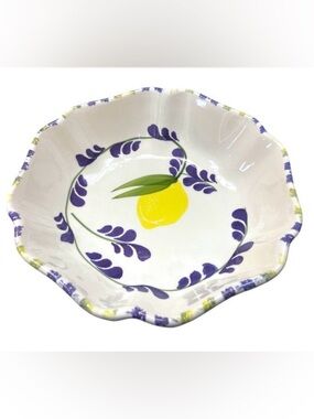 La Tavola Hand Painted Ceramic Bowl Lemon & Purple Floral Italy 9.75” NWT